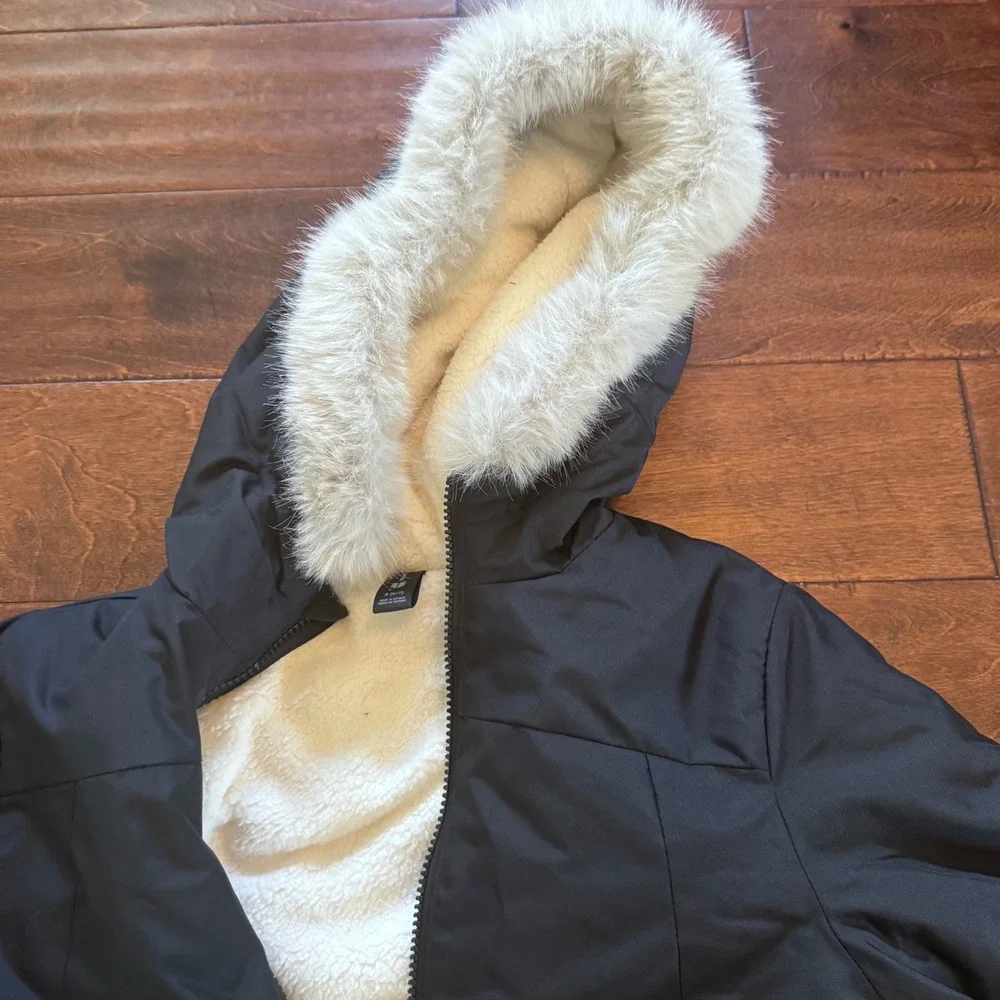 All in Motion Boys Black Winter Parka Faux Fur Hood Water Resistant Jacket S 6/7